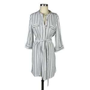 Tommy Hilfiger White and Navy Striped Midi Shirt Dress